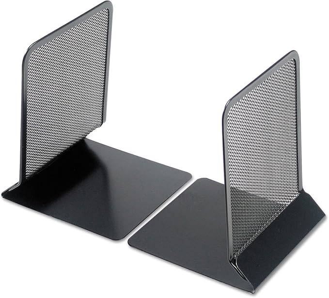 Universal UNV20025 5.38 in. x 5.38 in. x 6.75 in. Nonskid Metal Mesh Bookends - Black (1-Pair)
