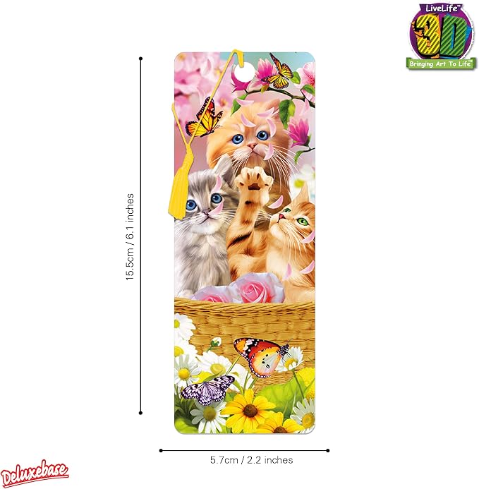 3D LiveLife Bookmark - Kitten Fun Time from Deluxebase. Cute Lenticular Kitten Page Marker. Animal Themed Accessories for Book Lovers. Small Gifts for Men, Women, Writers and Teachers.