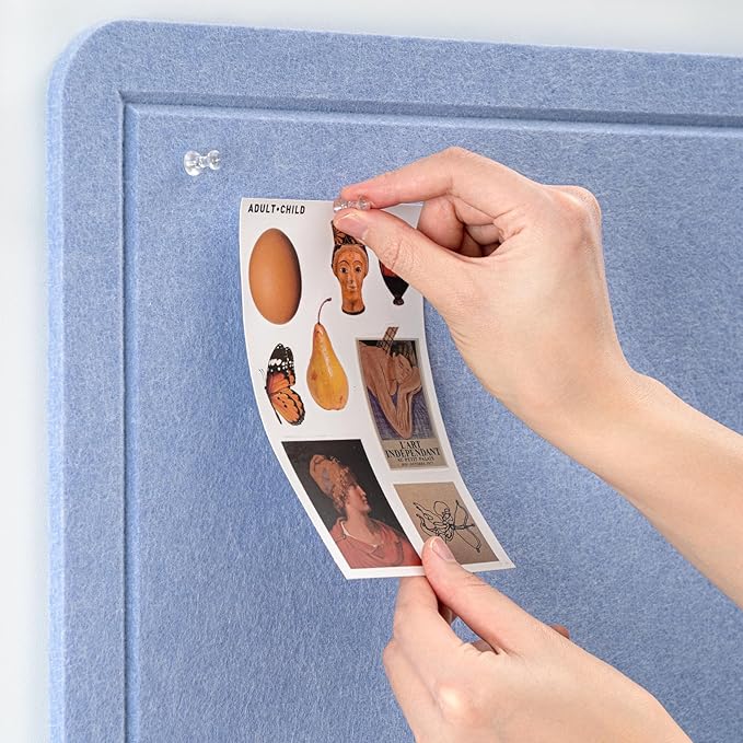 Lightomorrow Bulletin Board, 36 x 24 inches Felt Board - Cork Board Alternative for Wall, Decorative Pin Board, Foldable Picture Board Self-Adhesive Vision Board with 20 Pushpins - Lavender Blue