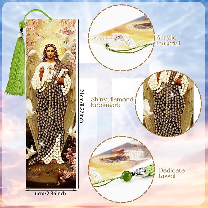 Sinload 10 Pcs Jesus Diamond Art Bookmarks Catholic Diamond Painting Bookmark with Tassels Jesus Diamonds Painting Book Mark Catholic Gifts DIY Religious Acrylic Book Mark for Church Supplies
