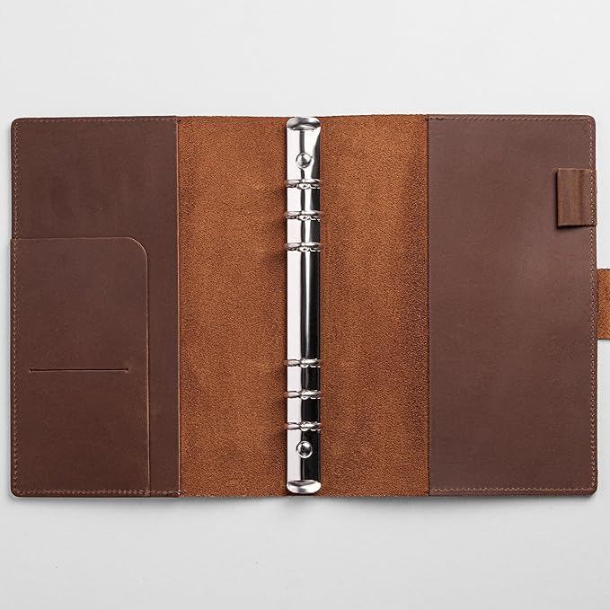 Nekmit Leather Planner 2026, A5 Refillable Runs From January 2026 to June 2027 Ring Binder 5"x8" Planner Monthly Weekly, Crazy Horse Leather Cover with Storage Pockets, Back to School Supplies