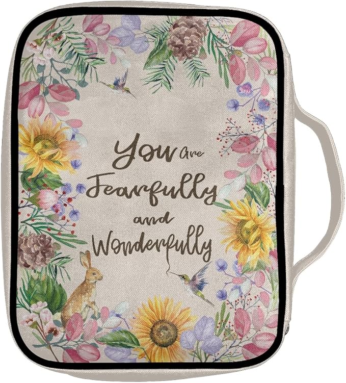 Coldinair Sunflower Hummingbird Floral Print Bible Covers Bag for Women Teens Kids,Carrying Book Case Church Bag Bible Holder with Handle and Zippered Pocket