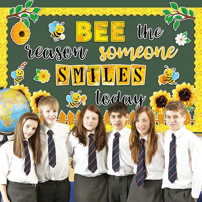 Bee Bulletin Board Decorations Set Summer 3D Sunflower Classroom Decorations Bee the Reason Someone Smiles Today Bulletin Board Motivational Paper Cutouts for Spring School Home Chalkboard Wall Decor