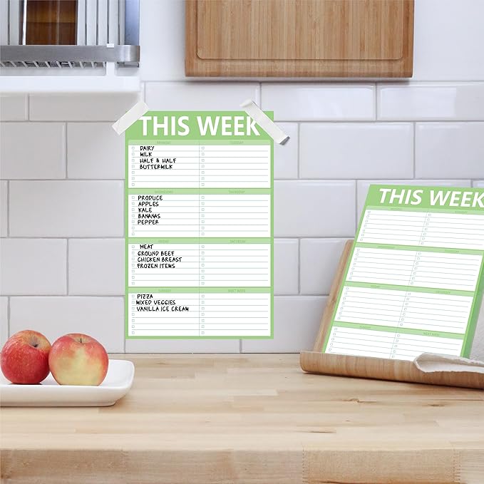 90 Sheets Weekly Planner, Magnetic Checklist Planner Updated Weekly To-do Notepad, Tear-off Blank Shopping List for Office or School, Green