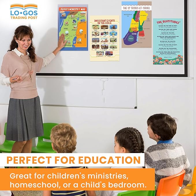 Bible Posters For Kids - Jesus Ministry Map, 11"x17" Laminated Sunday School Posters For Christian Classroom Decor, Sunday School Decorations For Classroom & Church Nursery Decor