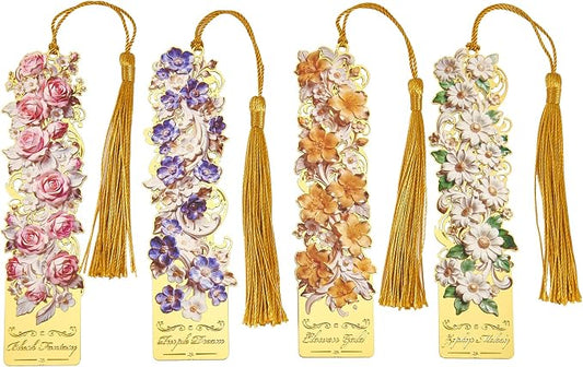 4 PCS Floral Metal Bookmark, Courtly Style Book Marks for Reading Women, Teachers, Unique Book Lovers Gift