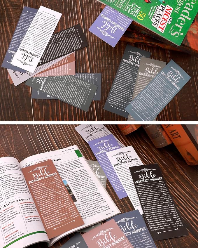 120 Pcs Bible Emergency Numbers Bookmark, Christian Bookmarks, Religious Bible Verse Bookmark, Christian Gifts for Church Supplies, Giveaways for Church Welcome Gifts Sunday (Morandi)