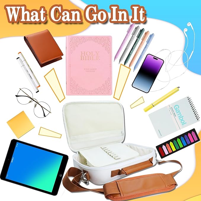 Holy Bible Case for Women & Men, 12" x 9"Large Sturdy Bible Cover with Shoulder Strap - Christian Church Bag Gift for Bible Study