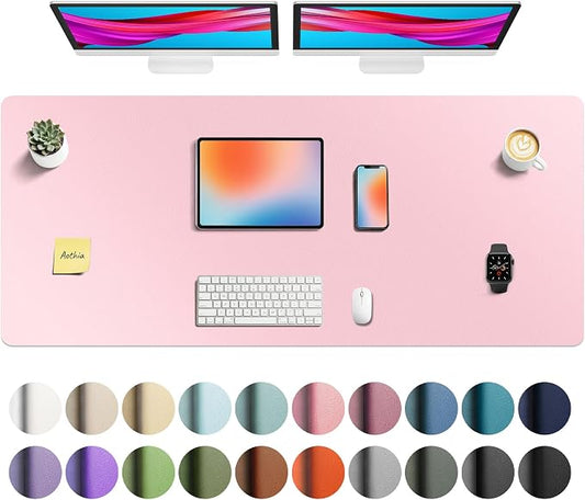 Aothia Faux Leather Desk Mat - Non-Slip PU Leather Desk Blotter, Waterproof Writing Surface, Large Desk Pad for Office & Home (Fairy Pink, 55" x 24")