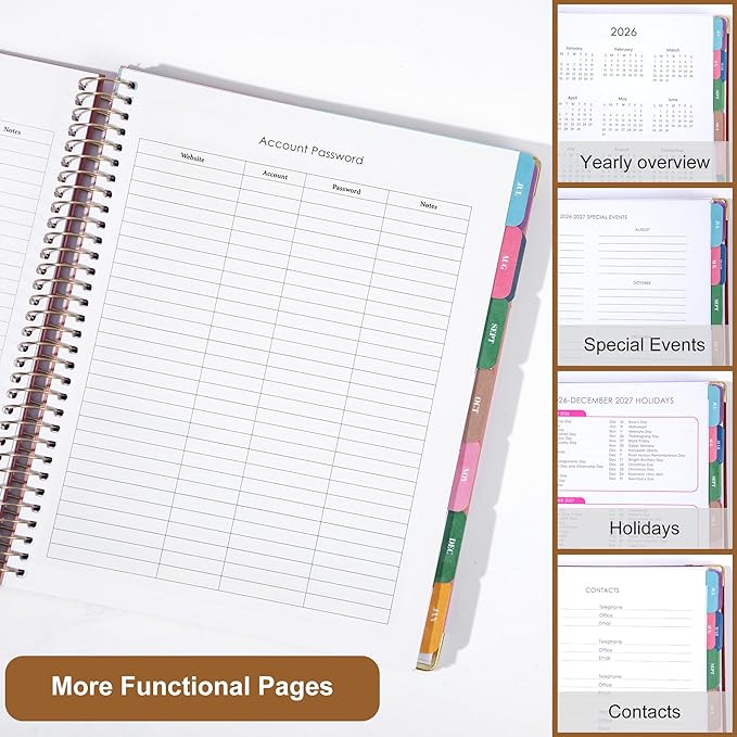 Planner 2026-2027, Leather Two-Tone Planner, 18 Month Weekly and Monthly Planner Calendar with Tabs, Jul 2026–Dec 2027, Large 8.5" x 11" A4 Hardcover Spiral Agenda Planner for Home, School and Work （Brown）