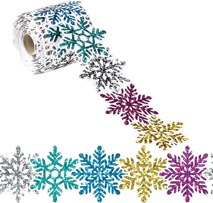 66 Ft Snowflake Bulletin Board Border 5 Colors Winter Bulletin Board Decorations Snowflake Shape die-Cut Border Trim Paper Cutouts roll for Christmas Party Decor School Chalkboard Decor