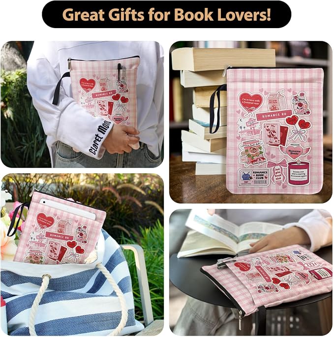 Red Checkered Collage Style Book Covers for Book Lovers with Handle, Romantic Bookcover Protector for Paperbacks, Book Club Gifts for Chritsmas, Reading Accessories for Women Friends Reader Bookish
