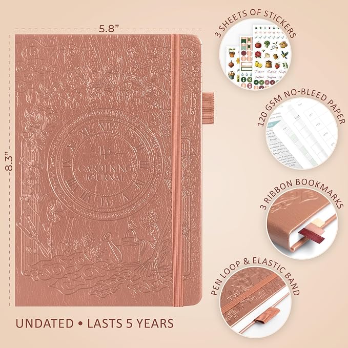 Legend Gardening Journal – 5-Year Garden Journal Planner & Log Book with Gardening Calendar & Plant Logs – Hardcover Garden Planner (Rose Gold)