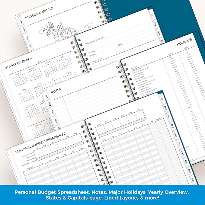 Blue Sky 2025-2026 Weekly and Monthly Academic Year Planner Calendar, July 2025 - June 2026, 5" x 8", Flexible Cover, Wirebound, Laminated Tabs, Bakah Blue