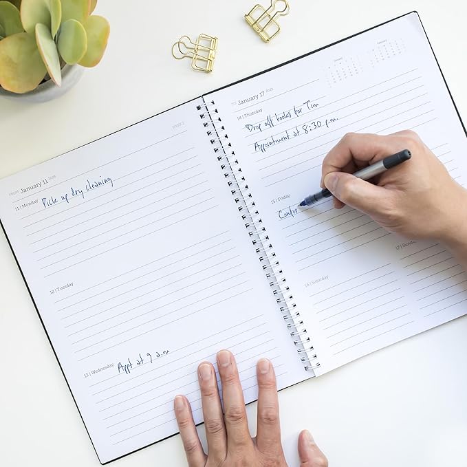 WallDeca Academic Planner 2025-2026, Daily, Weekly & Monthly Planner, July 2025 - June 2026, Student Notes Pages, Twin-Wire Binding Day and Weekly Agenda for School & Work (8.5 x 11-Inches, Black)