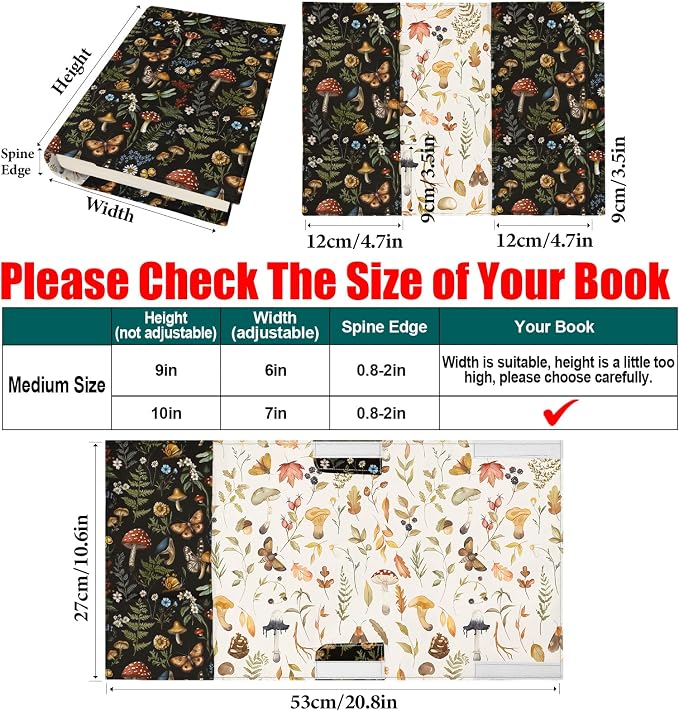 Boho Butterfly Mushroom Book Cover for Hardcover Paperback,Adjustable Soft Canvas Fabric Book Protector with Pocket Bookmark,Double Side Floral Print Book Dust Jacket Covers for Book Lovers Gift
