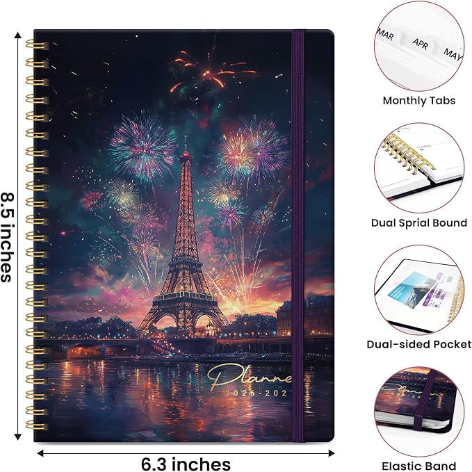Planner 2026–2027, Academic Planner Weekly and Monthly Calendar Jul 2026 – Jun 2027 Hardcover Planner with Tabs and Pocket, Spiral Bound Agenda Book for Student & Teacher, 6.3" x 8.5", Radiant Bastille