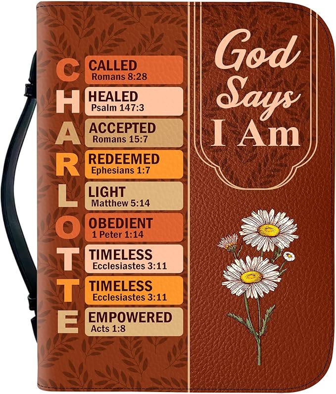 Personalized Man of God Bible Cover, God Says I Am Bible Case PU Leather, Bible Holder Handle Zipper, Faith Scripture with Name Case Bag, Religious Gifts for Church Christians Women Men (GOD-06)