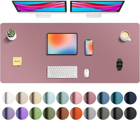 Aothia Faux Leather Desk Mat - Non-Slip PU Leather Desk Blotter, Waterproof Writing Surface, Large Desk Pad for Office & Home (Dark Pink, 55" x 24")