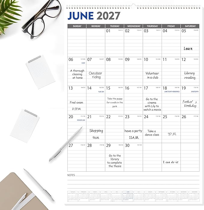 GuassLee Large Wall Calendar 2026-2027, 22"x15" Vertical Wall Calendar 2026, Jun. 2026 to Dec. 2027, 19-Month Paper Hanging Planner Wall with Julian Date for Office Home Planning & Organizing
