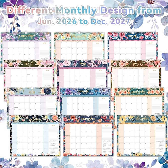 GuassLee Wall Calendar 2026-2027, Calendar Wall 2026, 19-Months Hanging Calendar Jun. 2026 to Dec. 2027, 14" x 11.5" Monthly Planner Wall with Thick Paper for Office School Home Teacher Academic