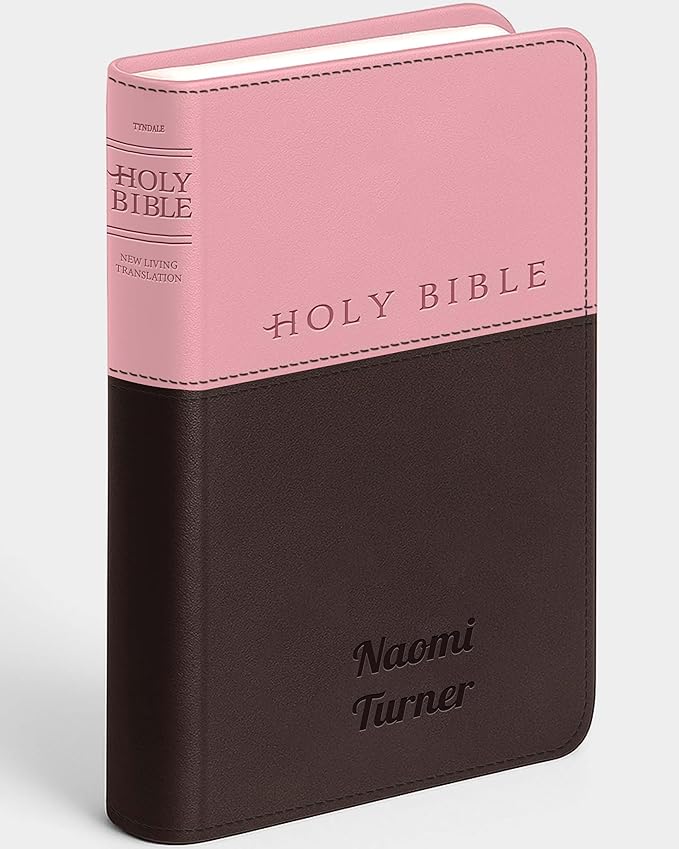 Personalized NLT Bible with Engraved Name, Pink and Dark Brown TuTone Faux Leather, New Living Translation Gift Bible