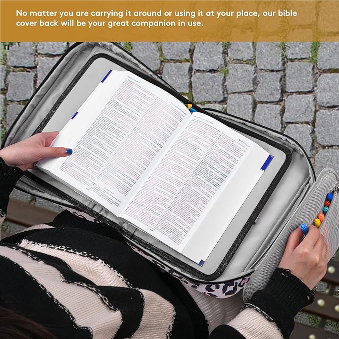 DERSTUEWE Bible Cover Case for Women – Stylish & Durable Zippered Bible Bag with Handle & Pocket, Fits Standard & Large Bibles, Perfect for Church, Travel, Study & Gifts, Leopard Print