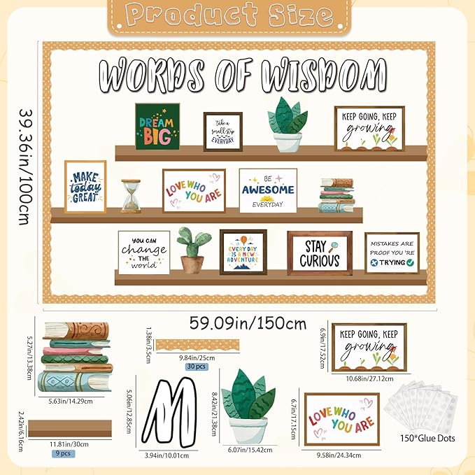 Bulletin Board Decorations for Classroom, Bookshelf Motivational Classrom Decor, Greenery Mental Health Bulletin Board Sets for Teacher Welcome Back to School Classroom Library Door Wall Decor
