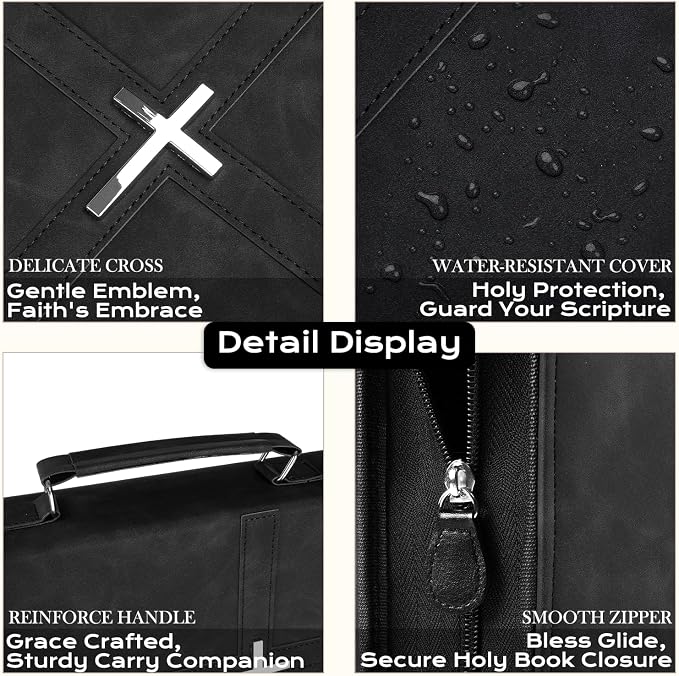 XKDOUS Bible Cover Case Leather Book Carrying Case Large Bible Bag Organizer with Cross, Handle, Pens, Tabs, Study Supplies Journaling Kit Christian Gifts Father Day for Dad, Men, Women, Lady