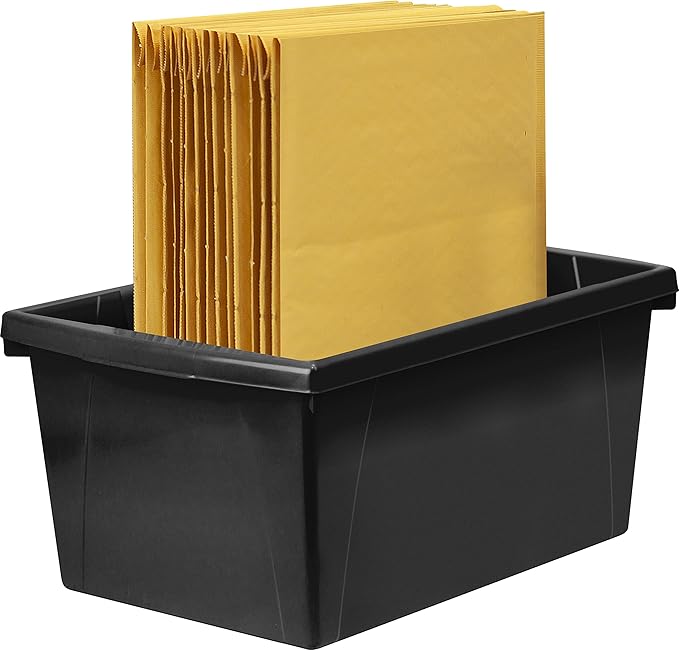 Storex 5.5 Gallon Storage Bin – Plastic Classroom Organizer for Books and Supplies, Black, 6-Pack (61429C06C)