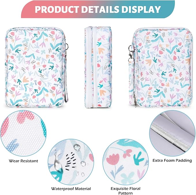 Bible Bag for Girls Organizer - Dual Zipper Compartments with 7 Pen Slots for Church Bible Study, Christian Gift for Teen (Floral-White)