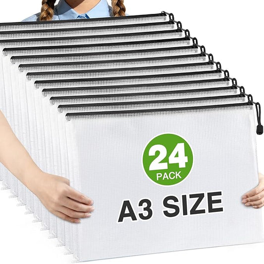 Umriox 24 Pack Zipper Pouches for Organizing, Black, A3 Size (16.9 x 12.4), Big mesh Bags, Zipper Bags for Puzzles & Board Game Storage, Office Supplies Travel Toiletries