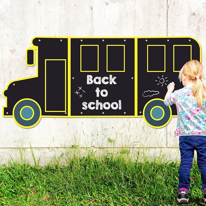 MotiMind 3 Pcs Giant Outdoor Chalkboard for Kids Suitable Indoor and Outdoor Use, Weatherproof Large Black Chalkboard Panels for Wall Back to School Decorations (School Bus)