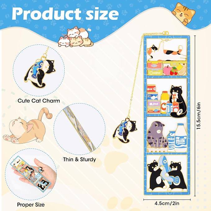 Funny Cat Bookmark, Cute Metal Bookmark with Vintage Gift Box, Cat Themed Gift Book Mark, Cat Book Marker for Reading, Unique Bookmarks for Women, Gifts for Cat Lovers, Book Lovers, Mom, Teachers, Dad