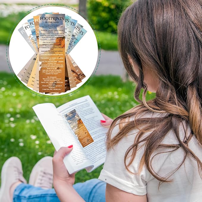 Footprints in The Sands Bookmarks Gifts - 100 Pcs Christian Religious Bookmark Bible Inspirational Page Markers Clips Book Mark Prayer Gospel Tracks for Evangelism Church Office Home Supplies