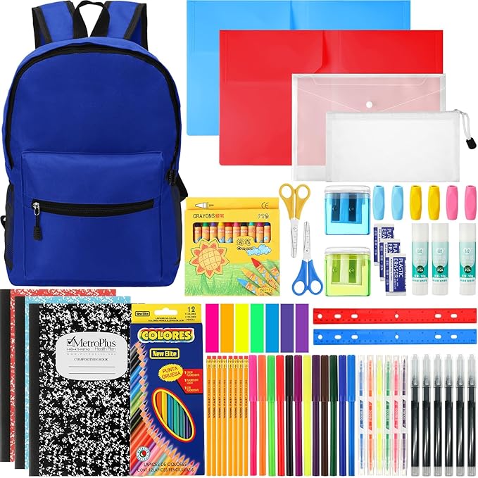 Gilprop 86 Pcs School Supplies Kit with Backpack Back to School Supplies Bag Set Elementary Essential Bundle Bulk for Student Classroom(Blue)