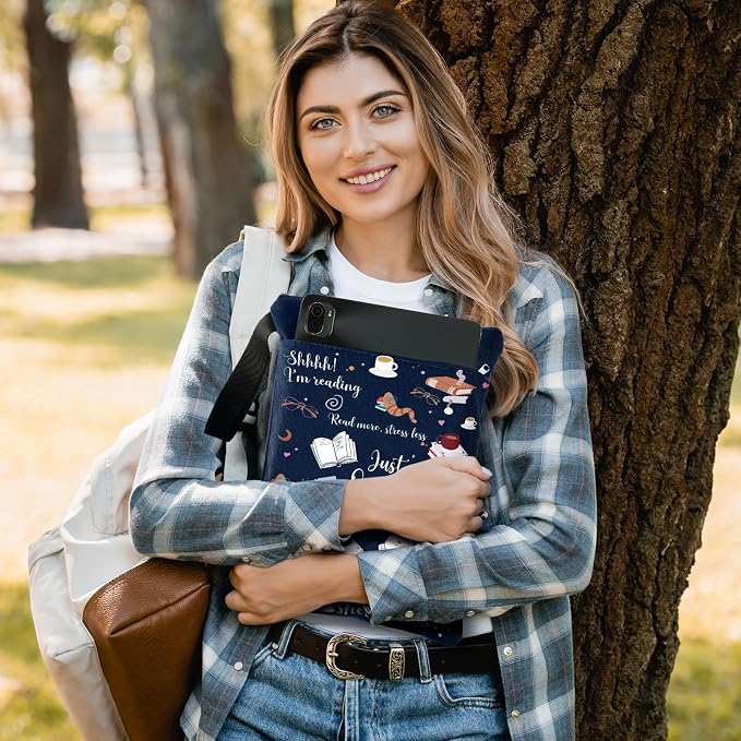 Feifeiya 2 Pcs Book Sleeves Just One More Chapter Canvas Book Cover Pouches with Zipper Washable Front Pocket Gifts for Books Lover Reader Reading