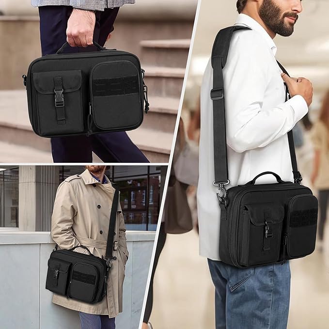 Damero Bible Cover for Men, Bible Carrying Case Church Bag with Multiple Pockets, Bible Case with Top Handle and Shoulder Strap, Black