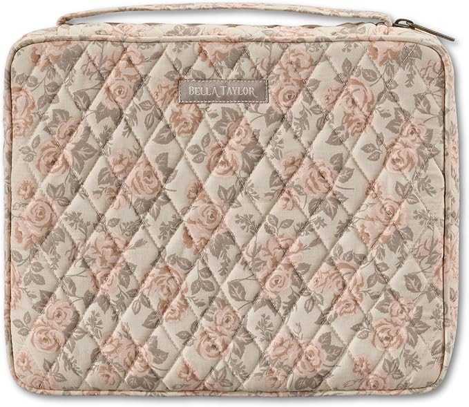 Bella Taylor Quilted Bible Cover for Women - Large Study Bible Case - Cameo Rose