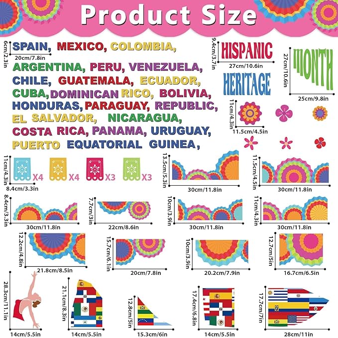 gisgfim Hispanic Heritage Month Bulletin Board Decorations Set Spanish English Classroom Latin American Cutouts National Hispanic Heritage Month Bulletin Board Decor for School Home Chalkboard Wall