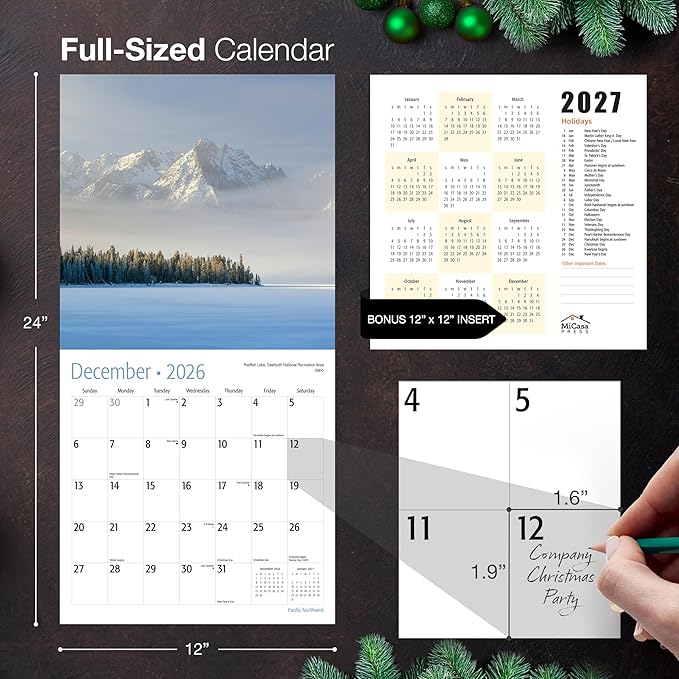 MICASA PRESS Pacific Northwest 2026 Wall Calendar 12 Month | 12" x 24" Open | Thick & Sturdy Paper | Holiday Gift | Oregon Coast Travel Calendar 2026
