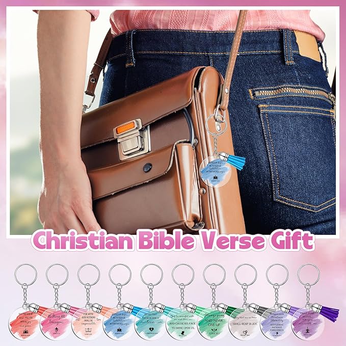 Feifeiya 25 Sets Mother's Day Christian Gifts Bulk Bible Verse Emergency Numbers Bookmarks Christian Pens Religious Keychain Church Welcome Gifts for Women(Ballpoint Pens)