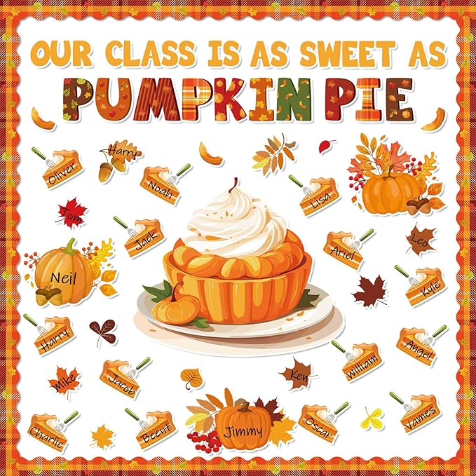 Fall Thanksgiving Pie Bulletin Board Classroom Decorations Set Fall Pumpkin Pie Paper Cutout for Thanksgiving Autumn Leaves Pumpkin Office Home Back to School Wall Door Chalkboard Decor ﻿ ﻿