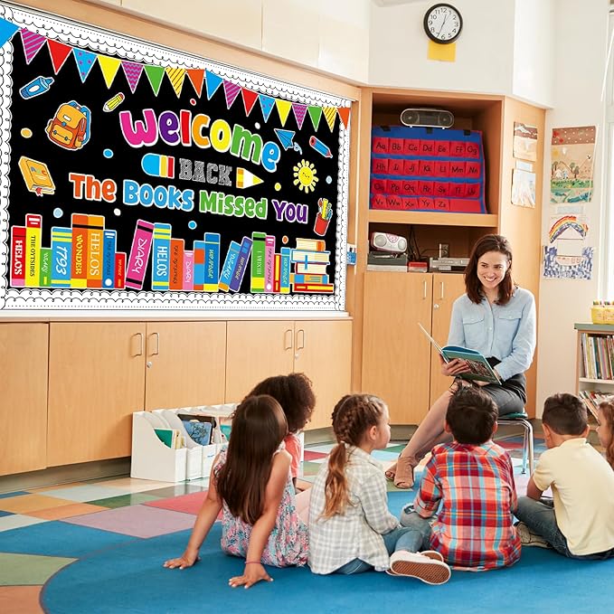 Welcome Back to School Bulletin Board Decorations Welcome Back the Books Missed You Bulletin Board Colorful Paper Books Cutouts Reading Classroom Decoration for Home Library Preschool Wall Supplies