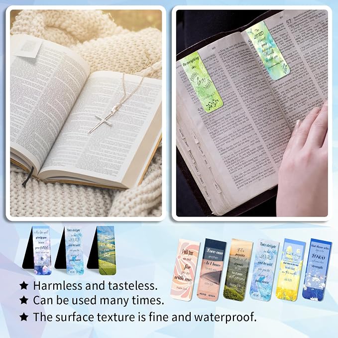 48 Piece Bible Verse Magnetic Bookmarks - Christian Scripture Inspirational Book Marks with Boxes - Religious Motivational Book Marker Prayer Page Clips for Women & Men Reading Gifts (Unique Style)
