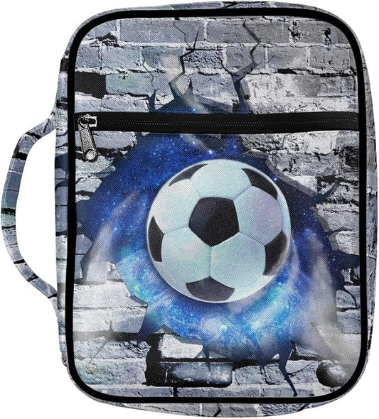Coldinair Soccer Galaxy Print Bible Cover for Boys,Carrying Book Case Church Bag Bible Tote Bag with Handle and Zippered Pockets