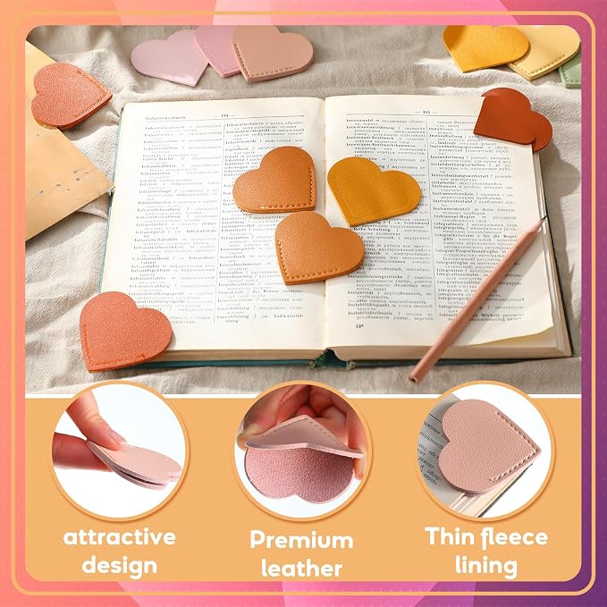 Resurhang 104 Pcs Leather Heart Bookmarks Page Corner Flower Heart Corner Bookmark for Women Back to School Gifts Handmade Reading Book Marks for Reading Lovers Book Club Party Teacher (Solid Color)
