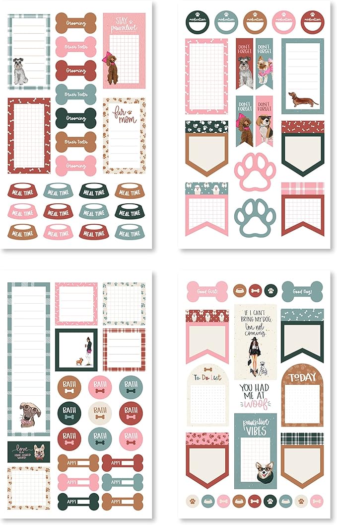 Rongrong Dog Planner Stickers Book for Planners, Calendars, Journals and Projects – Premium Quality Hand Drawn and Full of Canine Fun – Scrapbook Accessories – 24 Sheets