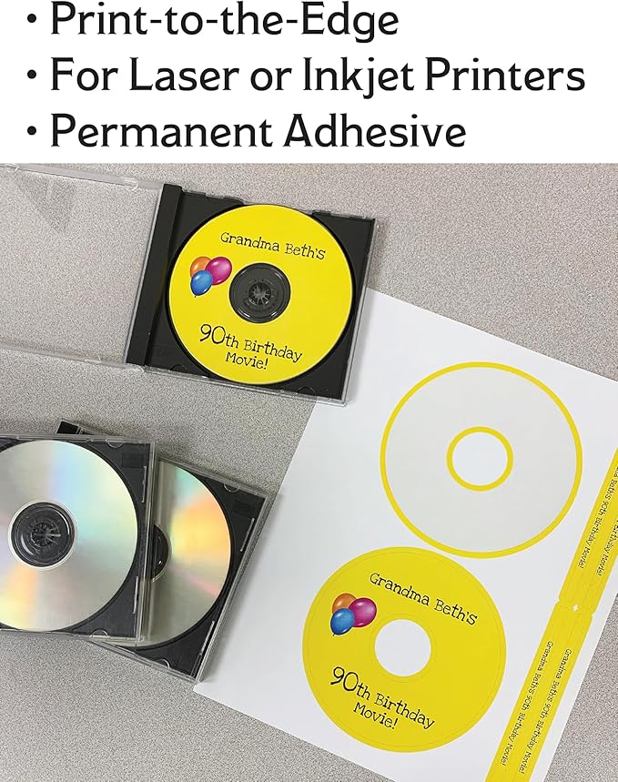 CD/DVD Label | Qty 50 Disc, 100 Spine | 25 Sheets Total | Permanent White Matte | Compatible with Inkjet and Laser Printer | Blank Labels
