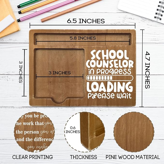 School Counselor Office Decor Gifts, Wooden Desk Note Pen Holder, Inspirational Quotes Office Desk Decor, Thank You Teachers Day Gifts for Teacher Colleague Family Friends-A25